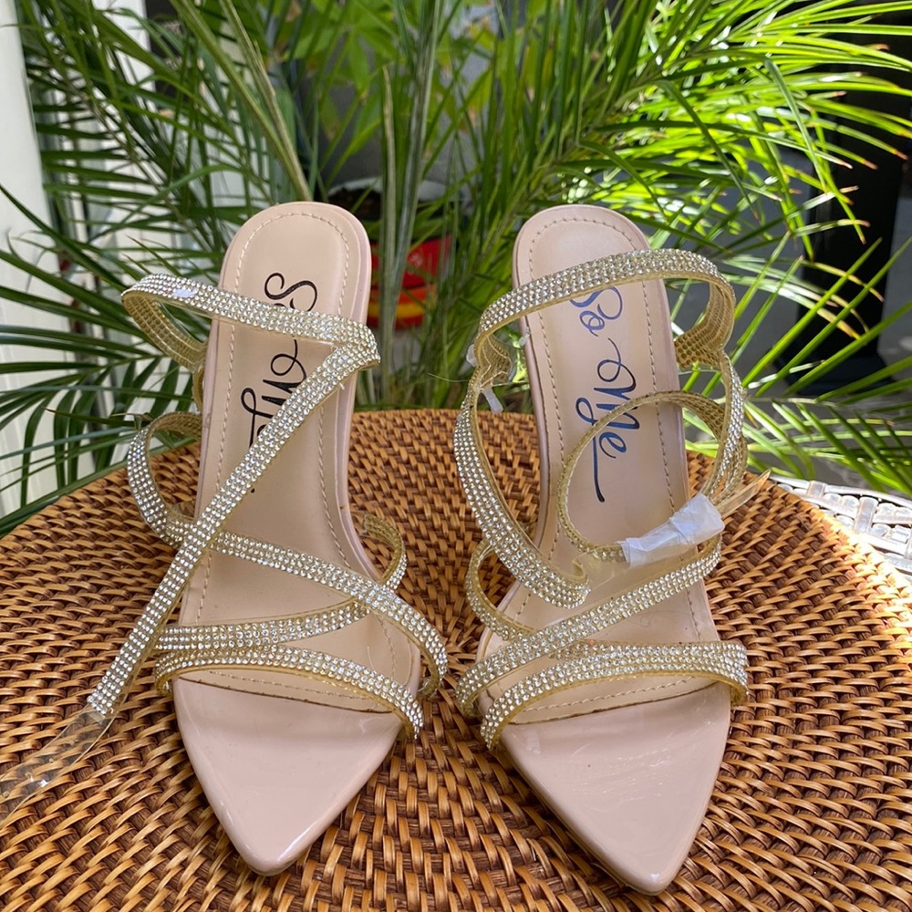 Nude glittery heels